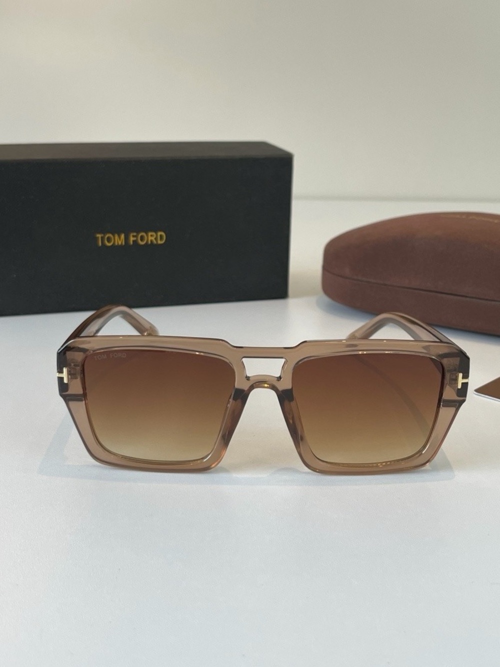 Tom Ford Men’s Brown Gradient Square Sunglasses – Bold Acetate Frame